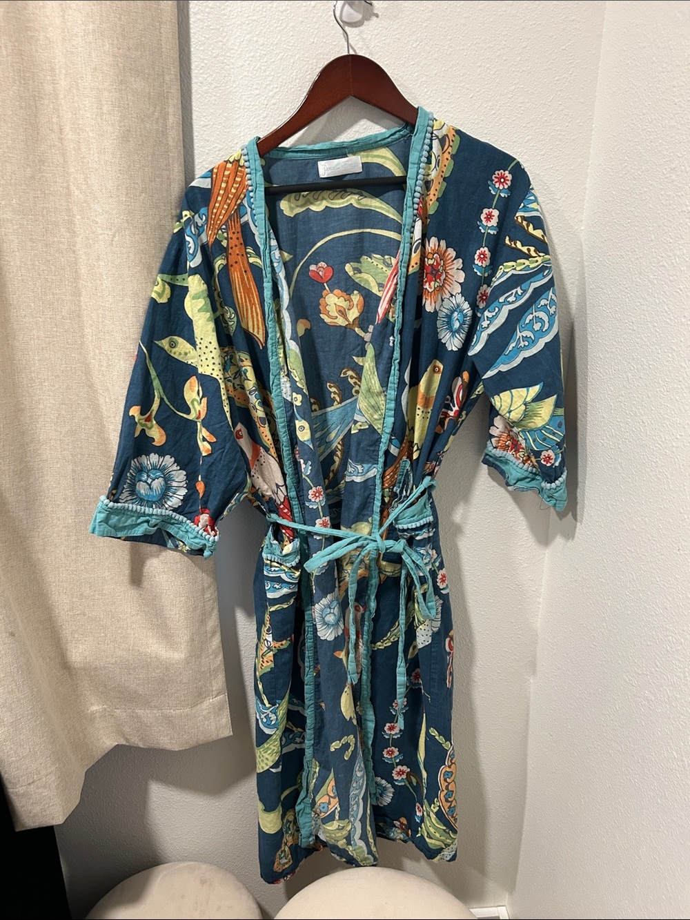 Women's Teal Floral Kimono Robe - Lightweight Printed Wrap